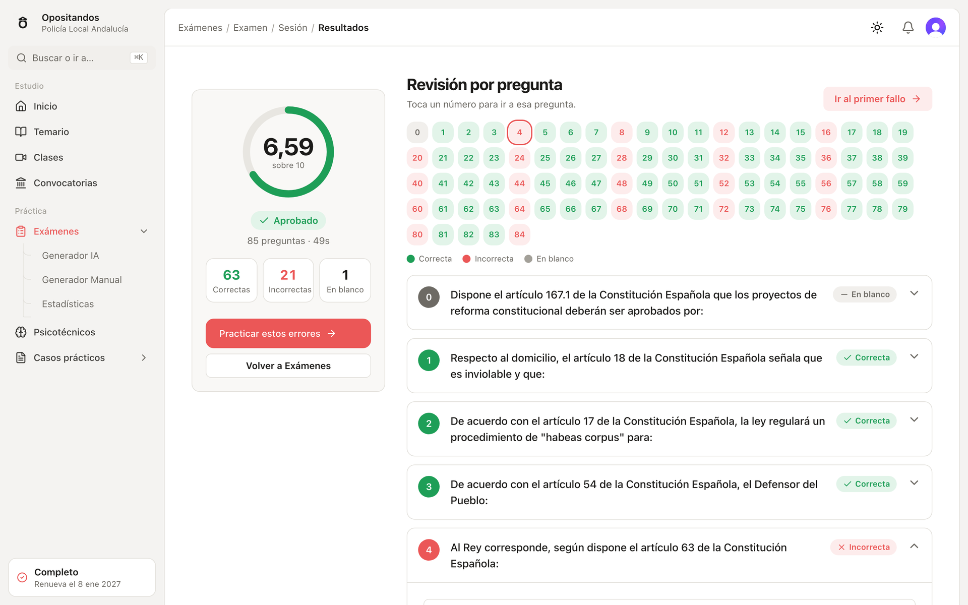 Opositandos: resultados de un simulacro