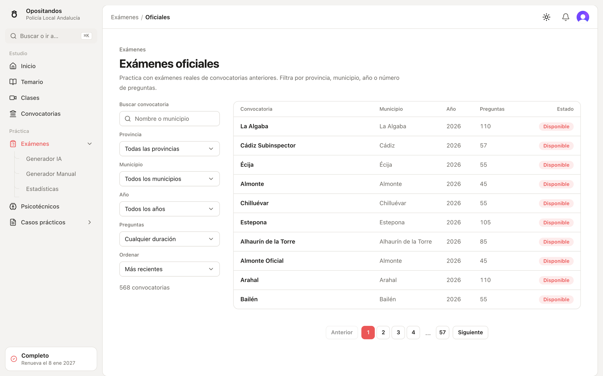 Opositandos: listado de exámenes oficiales