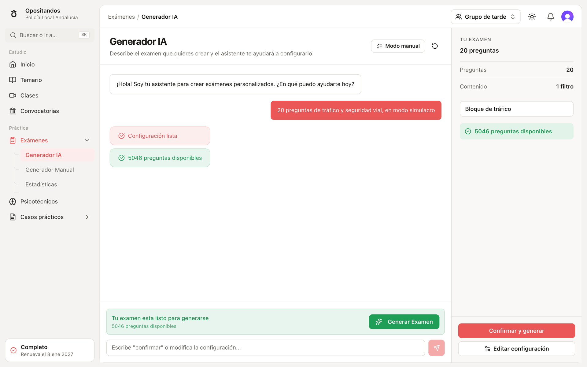 Opositandos: tarjeta de configuración propuesta
