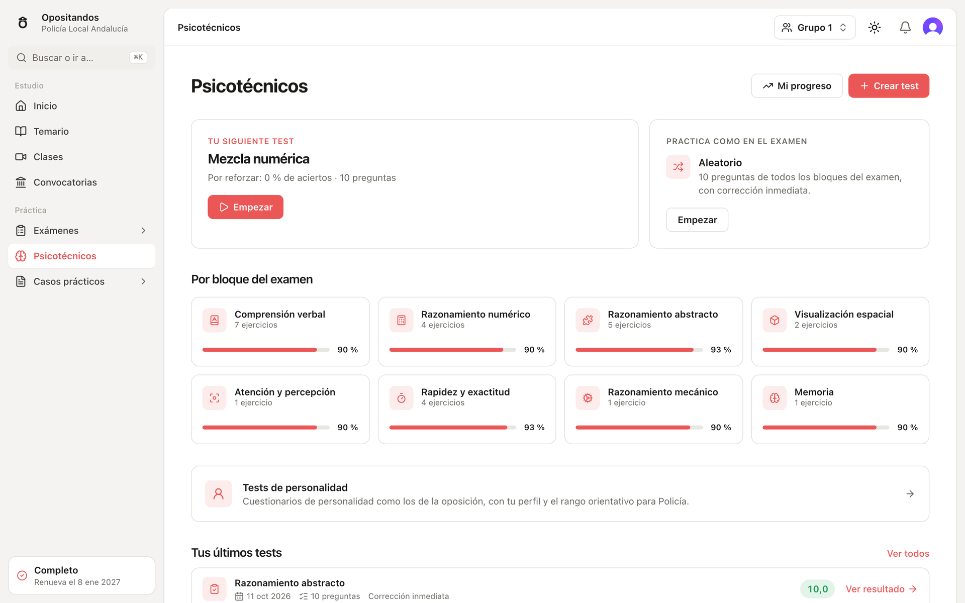 Opositandos: home de psicotécnicos con los bloques del examen