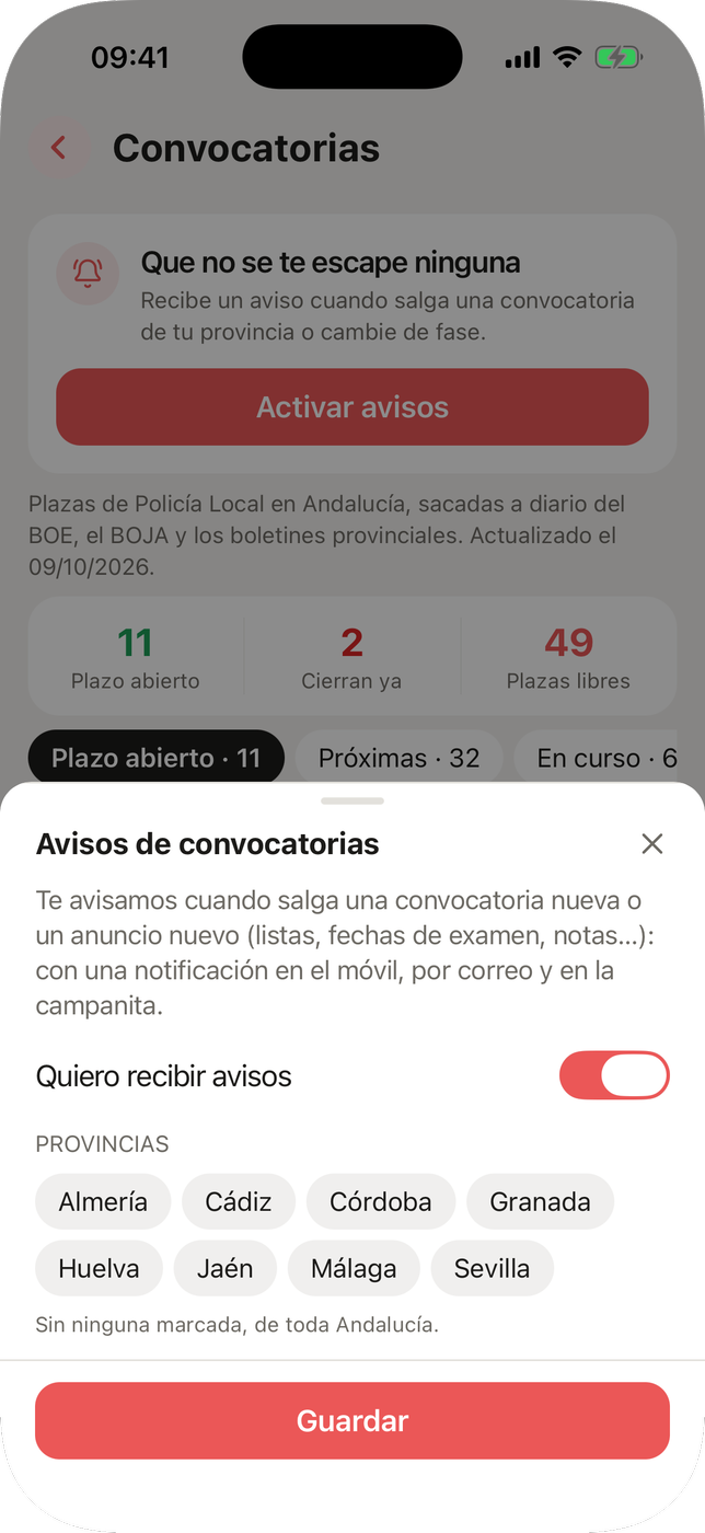 Opositandos: notificación de nueva convocatoria → detalle