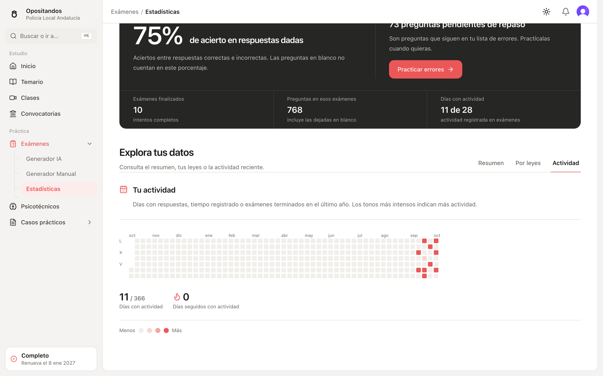 Opositandos: calendario de actividad