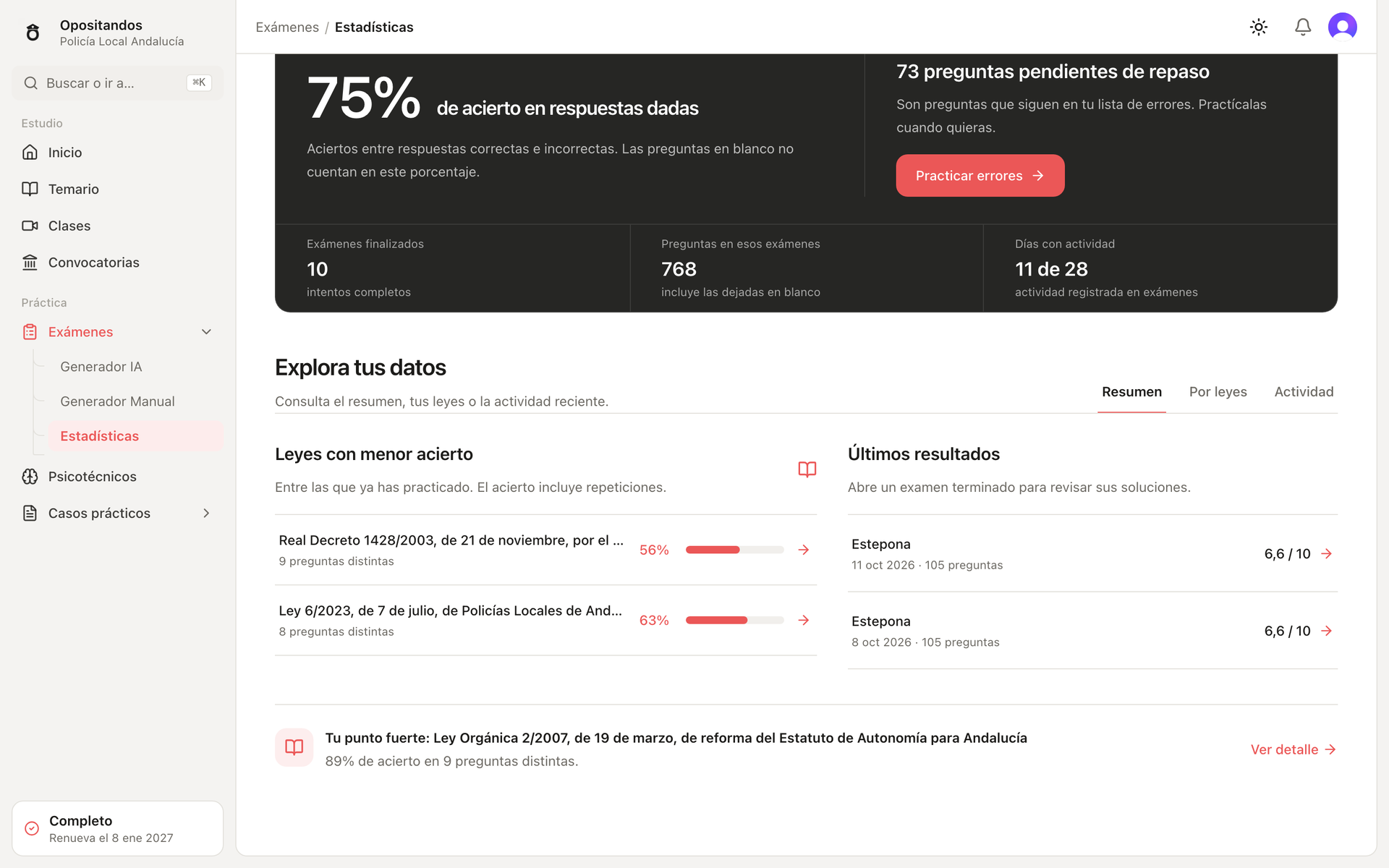 Opositandos: leyes con menor acierto + punto fuerte