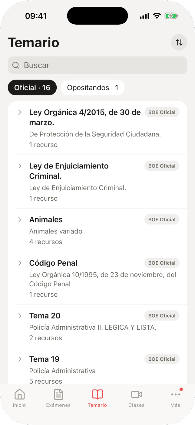 Opositandos: temario en la app