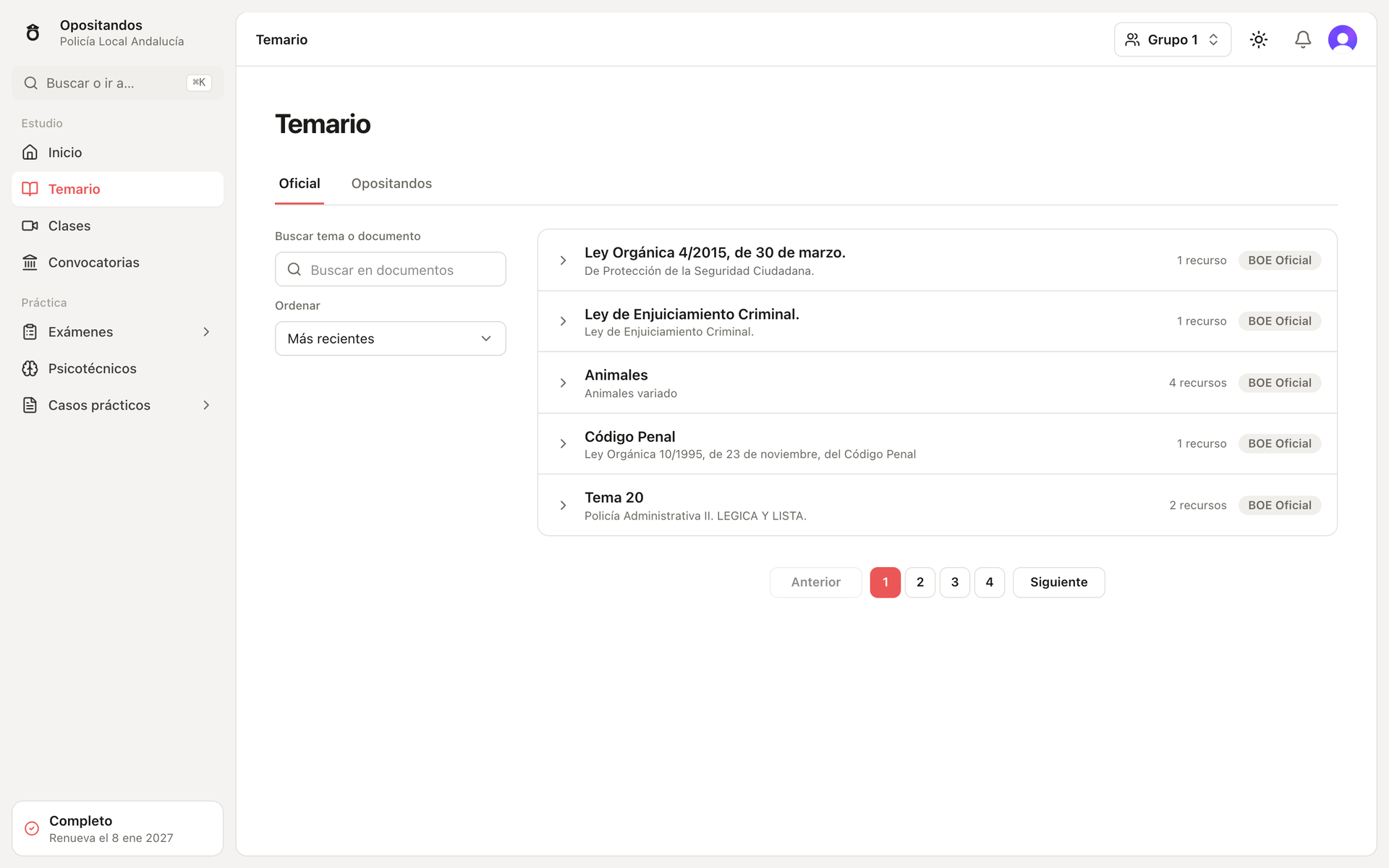 Opositandos: temario y documentos