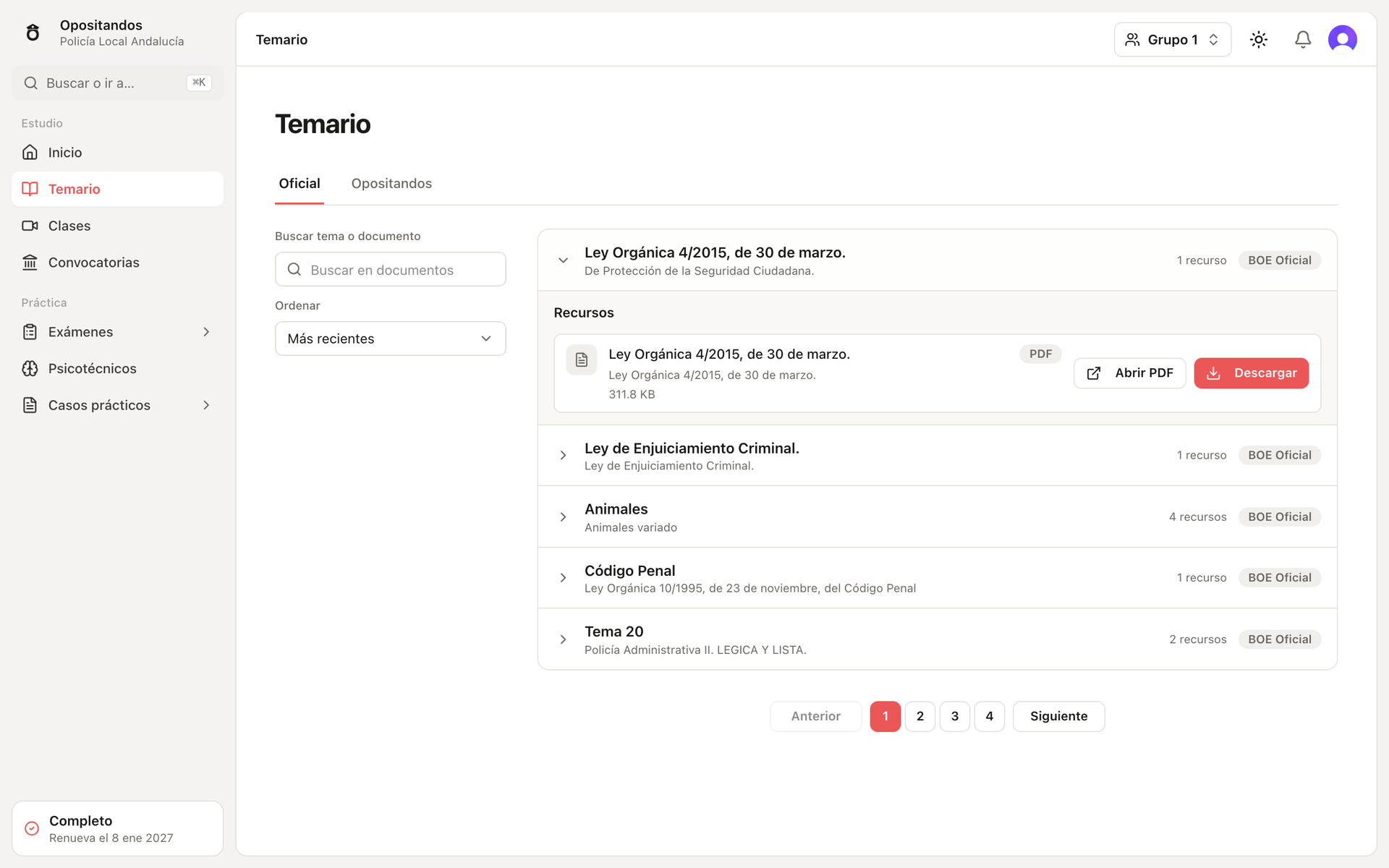 Opositandos: recursos descargables de un tema